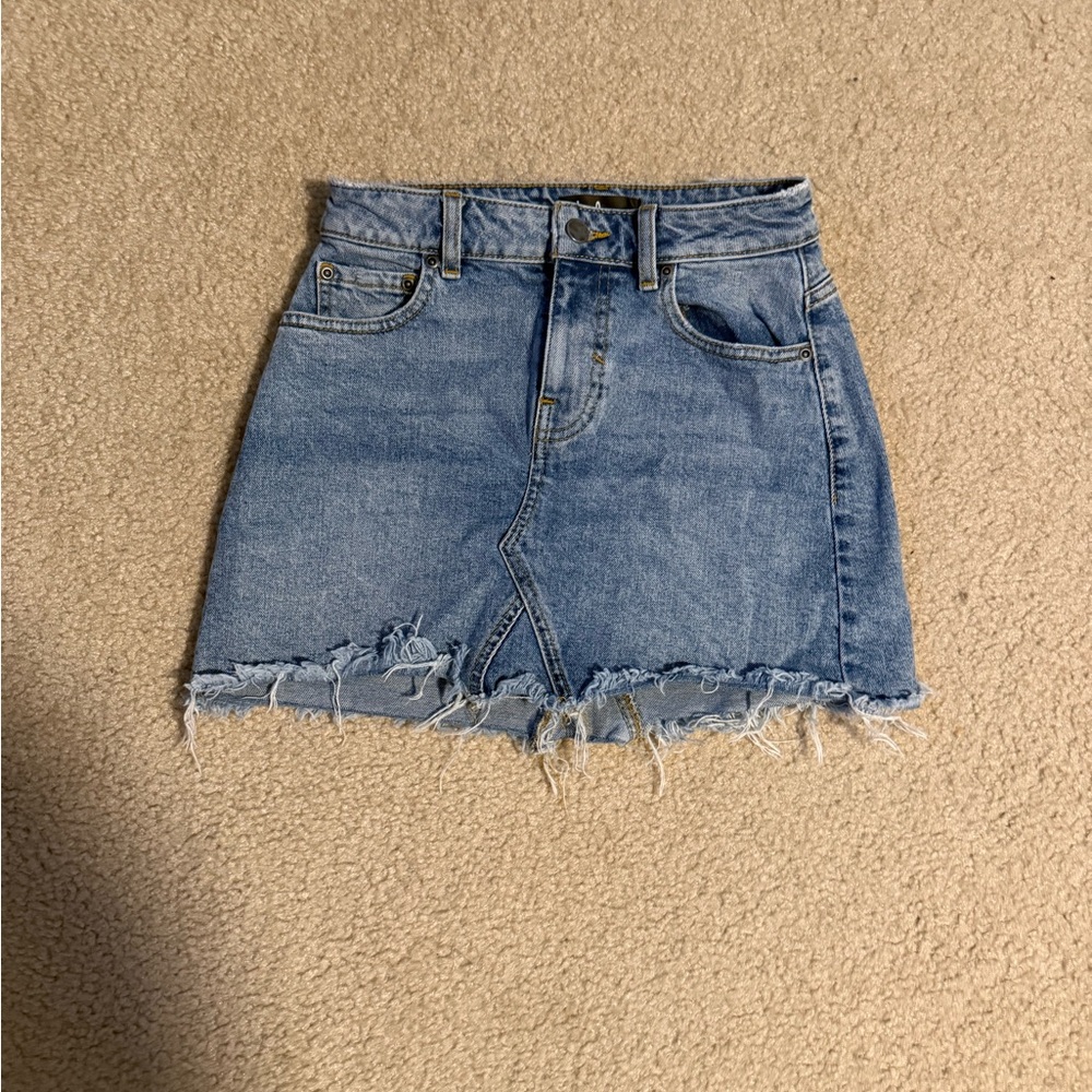 Lulu's Blue Frayed Denim Mini Skirt